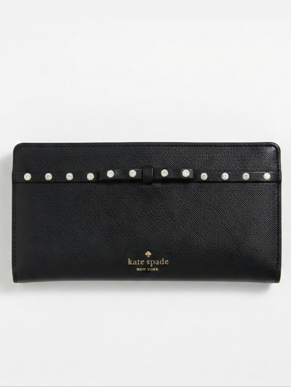 Kate Spade Stacy Laurel Way Jeweled Black Wallet Studded Bow